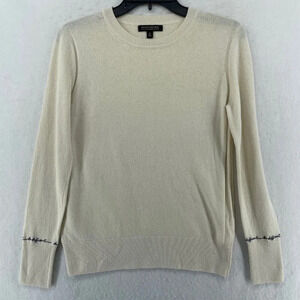 Banana Republic Sweater Women's S Cream Round Neck Pullover Stretch Long Sleeve